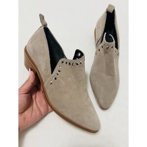 Rebecca Minkoff Annette Suede Pointed Toe Slip Studded Ankle Booties Sand/Tan 7M